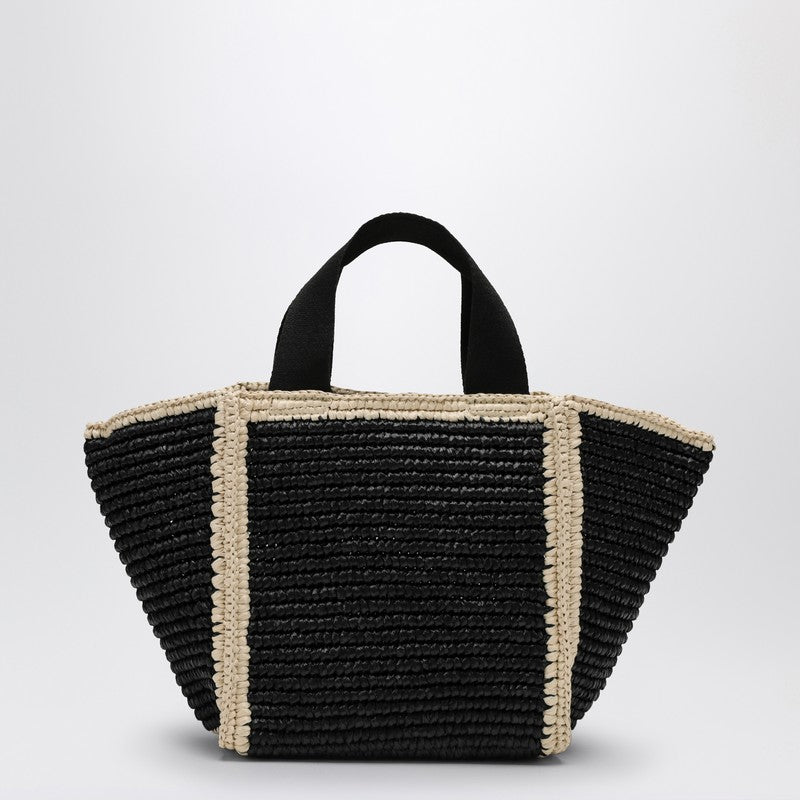 Marni Sillo Small Shopping Bag In Black Raffia-Effect Macramé Women