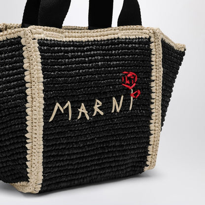 Marni Sillo Small Shopping Bag In Black Raffia-Effect Macramé Women