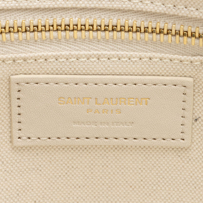 Saint Laurent Canvas Calfskin Striped Rive Gauche Large Tote (SHF-umfpDe)