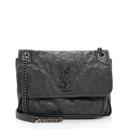 Saint Laurent Crinkled Calfskin Monogram Niki Medium Shoulder Bag (SHF-J4S3bV)