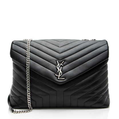 Saint Laurent Matelasse Calfskin Monogram LouLou Chain Large Shoulder Bag (SHF-F87Oll)