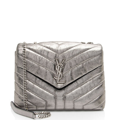 Saint Laurent Metallic Matelasse Calfskin Monogram LouLou Chain Small Crossbody (SHF-3eZi29)