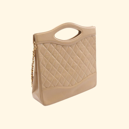 Chanel Matelasse Handbag Lambskin Beige Gold Hardware