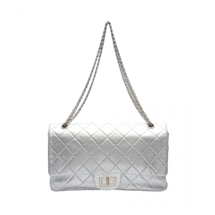 Chanel 2.55 Lambskin Silver Double Flap Bag