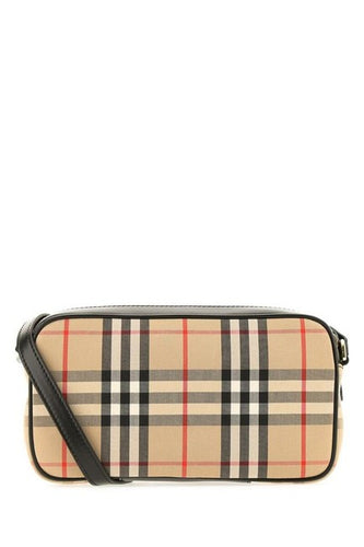 Burberry Women Classic Checked  Beige Leather Shoulder Bag