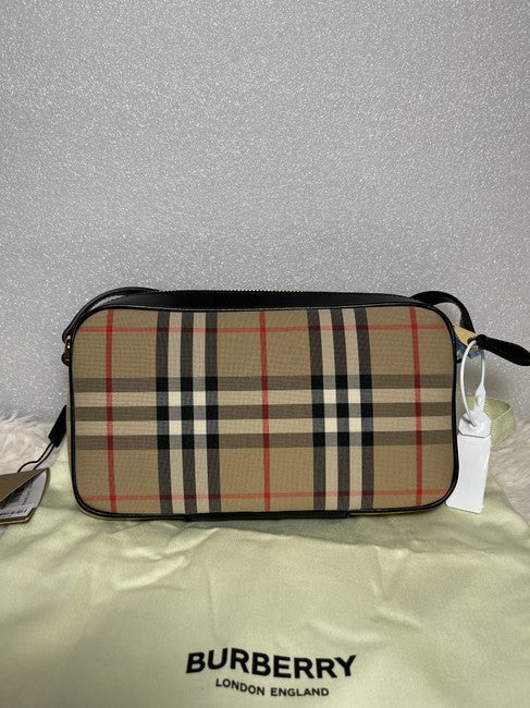 Burberry Women Classic Checked  Beige Leather Shoulder Bag