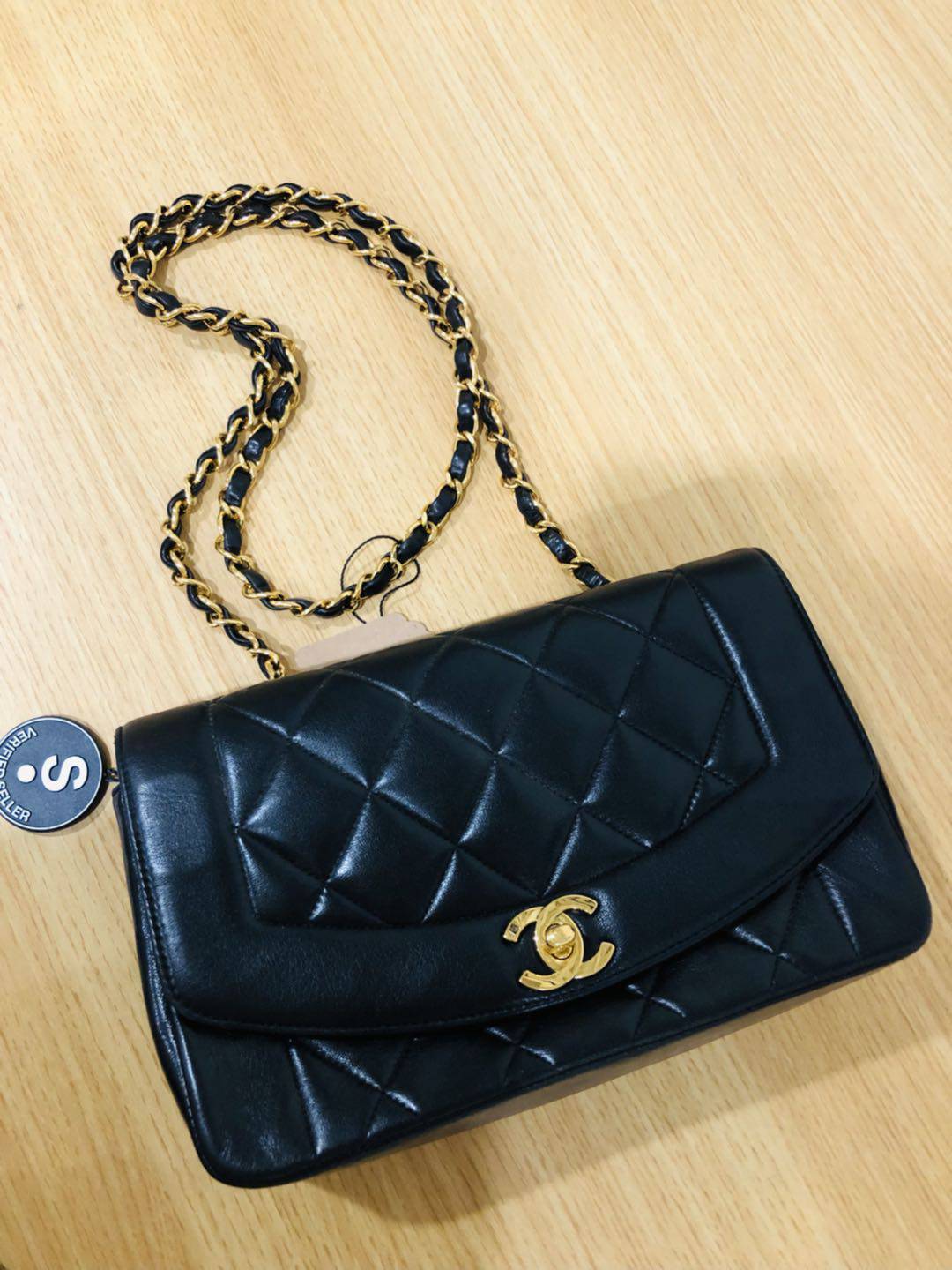 Chanel Black Lambskin Diana Flap Bag Medium