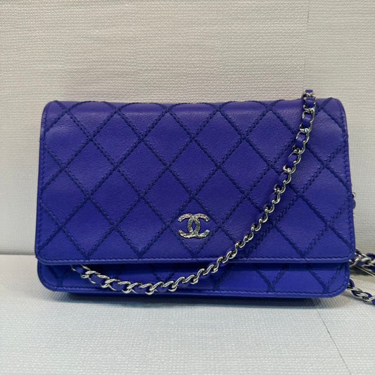 Chanel Calfskin Blue Wallet On Chain Quilted