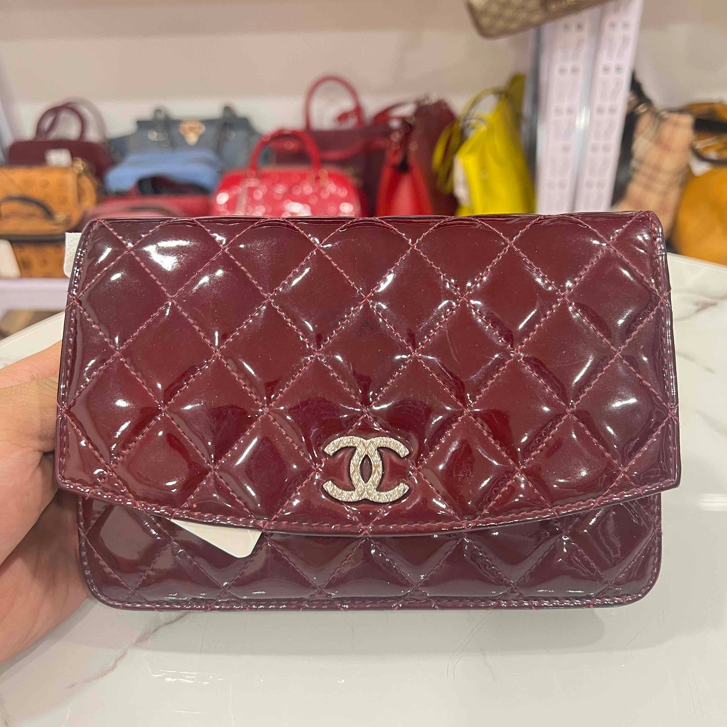 Chanel Red Patent Leather Wallet on Chain WOC Quilted 2011