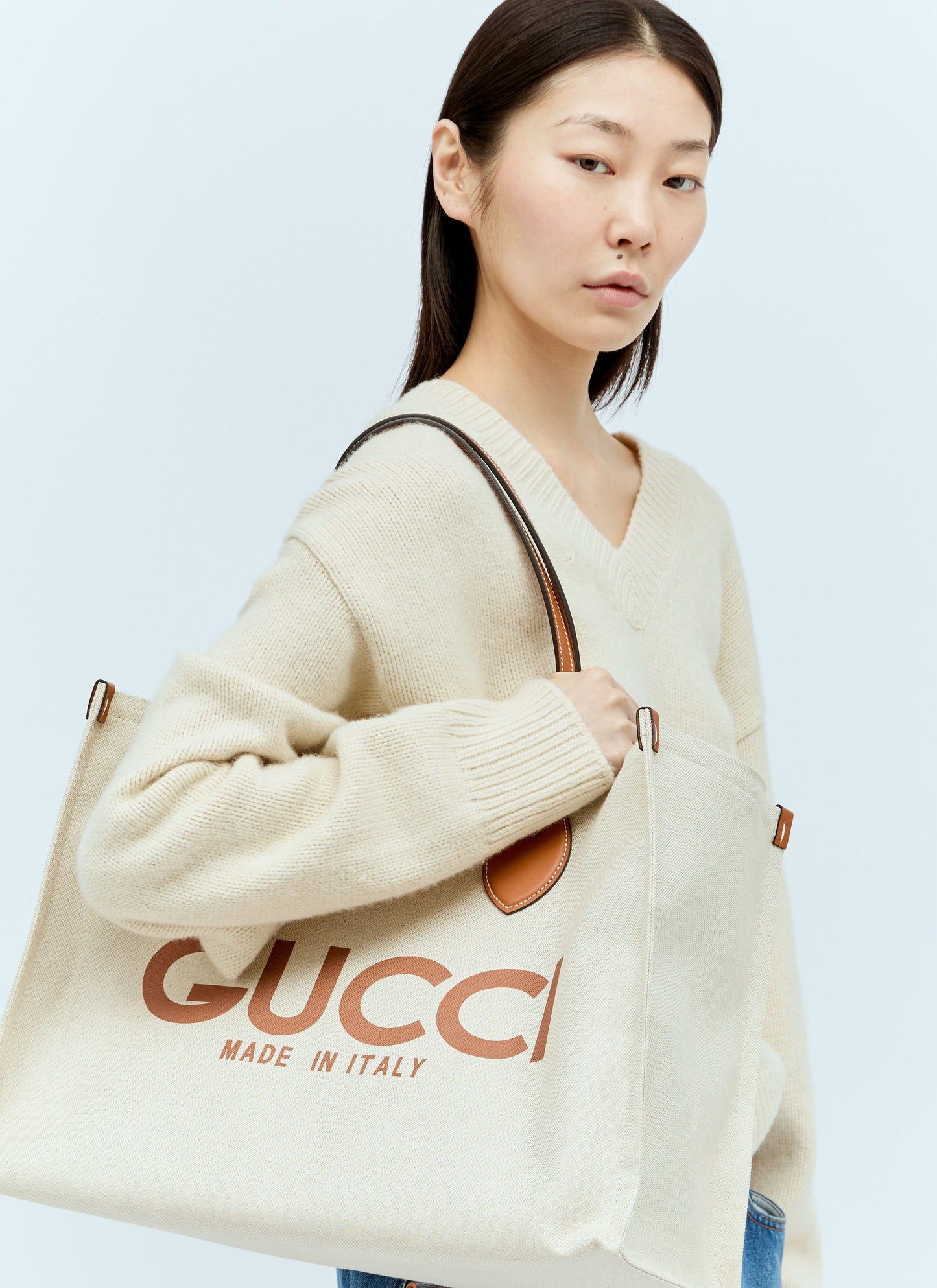 Gucci Women Large Logo Print Canvas Tote Bag