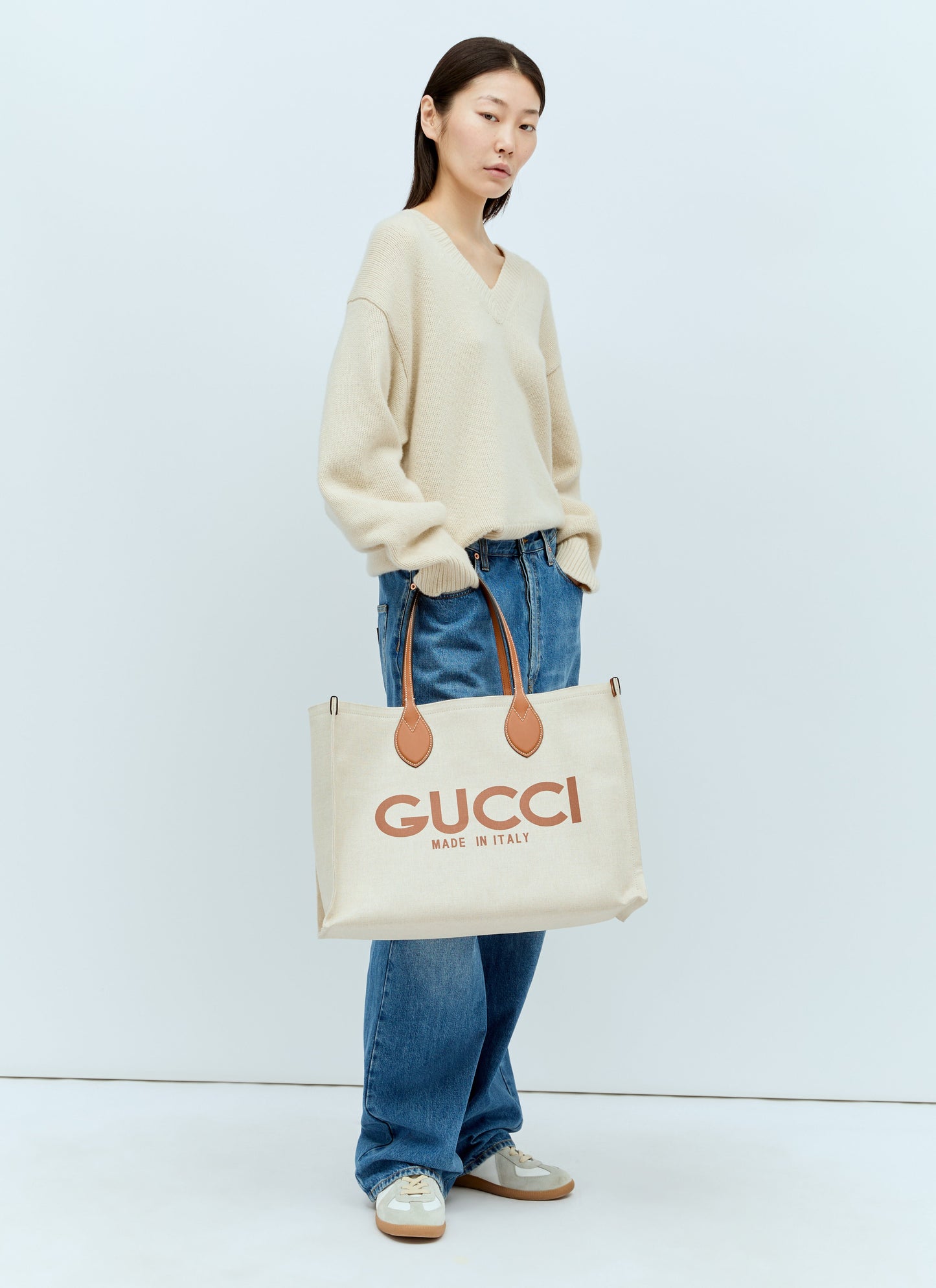 Gucci Women Large Logo Print Canvas Tote Bag