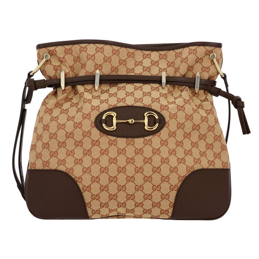 Gucci 1955 Horsebit Beige Canvas Drawstring Cross Body Bag