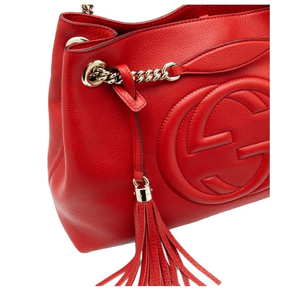 Gucci Soho Red Cellarius GG Logo Leather Chain Tote Bag