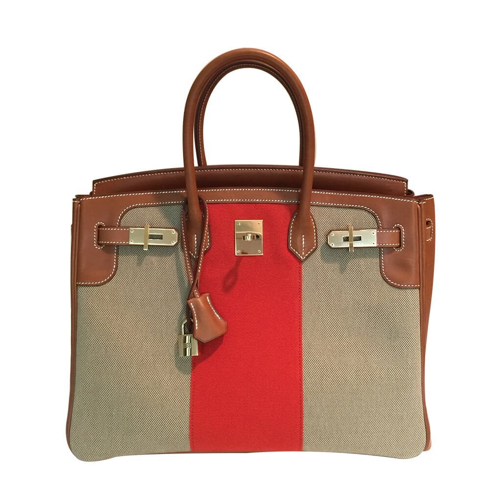 Hermes Birkin 35 Flag Bag Tan Orange Toile Limited Edition