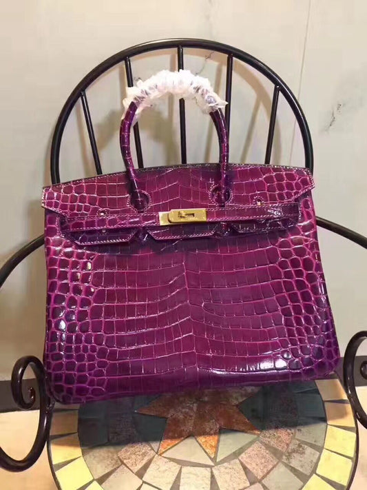 Hermes Birkin 35cm Crocodile Leather Handbag Purple Gold