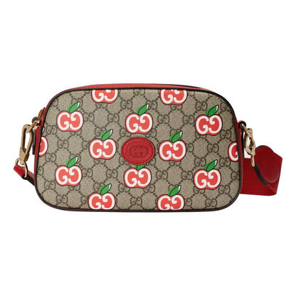 (WMNS) Gucci Apple Pattern Leather Canvas Shoulder Messenger Bag 'Ebony Red' 574886-2EVDG-8646