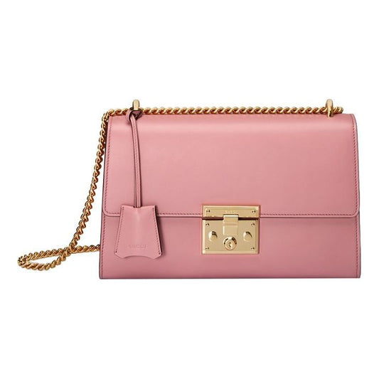 (WMNS) Gucci Padlock Metallic Leather Chain Shoulder Messenger Bag Pink Candy 409486-AP00G-5808