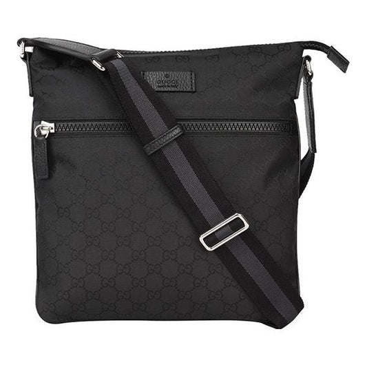 Men's Gucci Logo Leather Logo Stripe Webbing Shoulder Strap Nylon Shoulder Messenger Bag Black 449184-G1XHN-8615