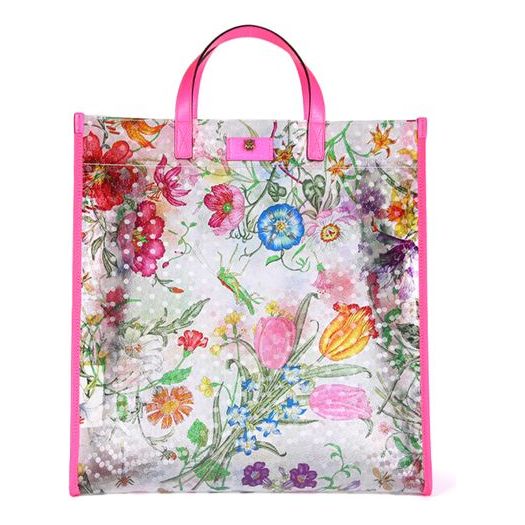 (WMNS) Gucci Metallic Tiger Head Adornment Flowers Printing PVC Tote Pink Handbag 548713-91EB0-8859