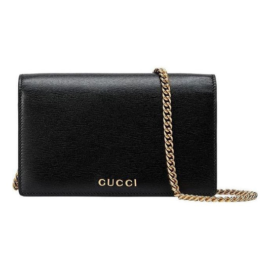 (WMNS) Gucci Chain Wallet With Gucci Script 'Black Leather' 772643-0OP0N-1000