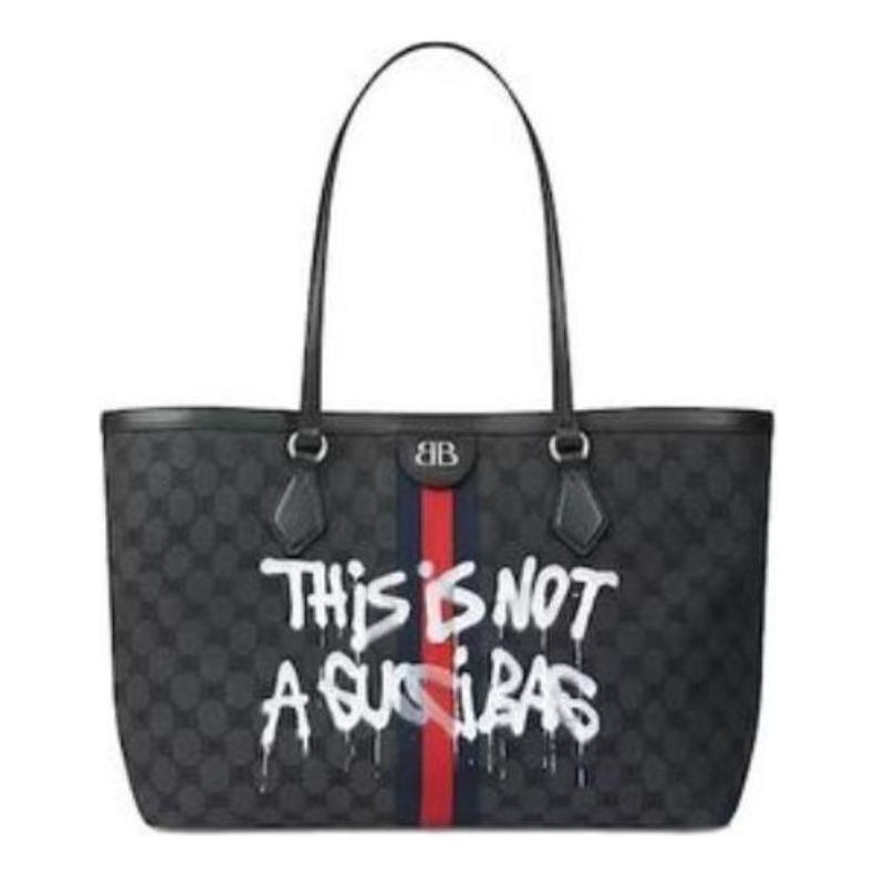 Gucci x Balenciaga The Hacker Project Graffiti Medium Tote Bag 'Black' 680125-2104T-1169