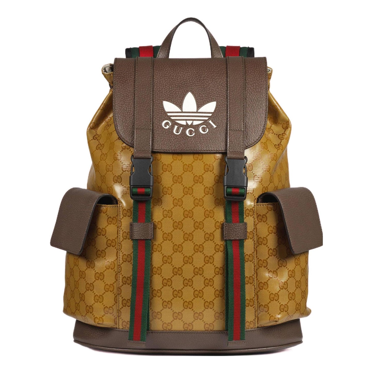 Gucci x adidas Logo backpack schoolbag Brown Yellow 22 495563-UVSHT-7269