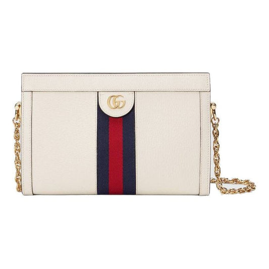 (WMNS) Gucci Ophidia Gold Logo Stripe Webbing Leather Chain Shoulder Messenger Bag Small White Classic 503877-DJ2DG-8454