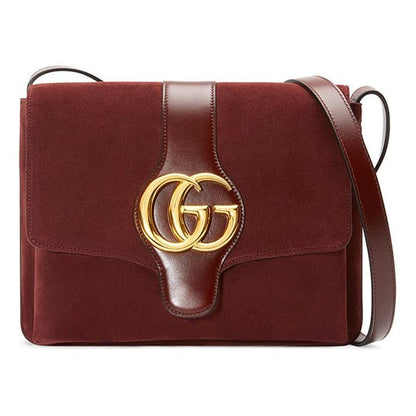 (WMNS) Gucci Arli Gold Logo Suede Splicing Leather Shoulder Messenger Bag Red Classic Retro 550126-0YNAG-6629