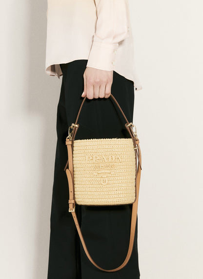 Prada Women Crochet And Leather Shoulder Bag