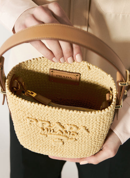 Prada Women Crochet And Leather Shoulder Bag