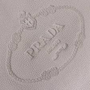 Prada Vitello Phenix Grey Leather Embossed Logo Hobo Tote Bag