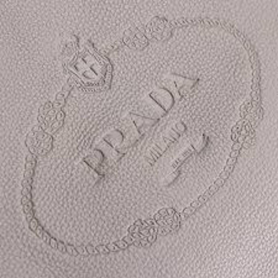 Prada Vitello Phenix Grey Leather Embossed Logo Hobo Tote Bag