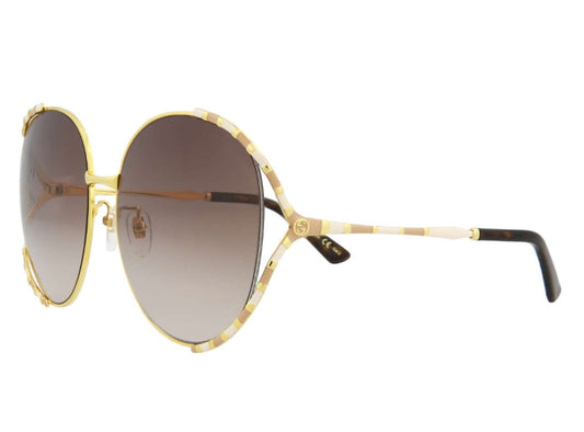 Gucci GG0595S Women's Gold Oversized Round Sunglasses Gradient Brown Lens