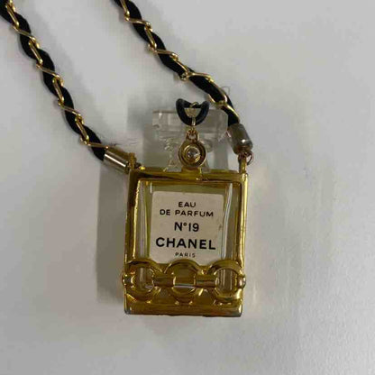 Chanel No. 19 Gold Tone Black Chain Perfume Bottle Necklace