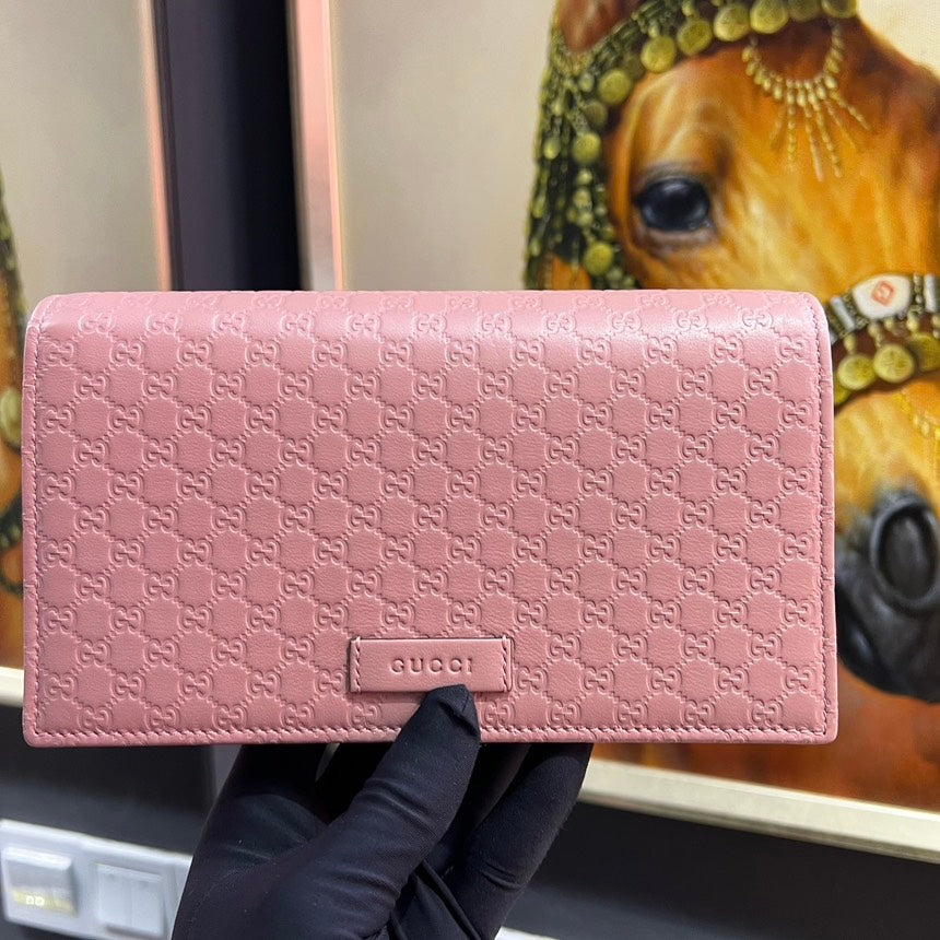 Gucci Pink Leather Wallet on Chain Full Set