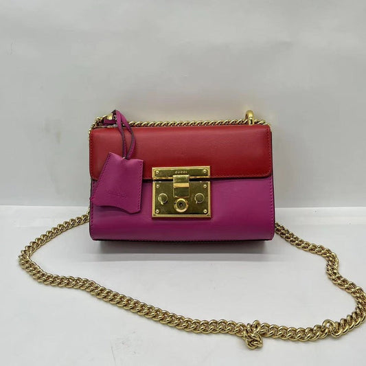 Gucci Leather Chain Bag Red Pink Medium