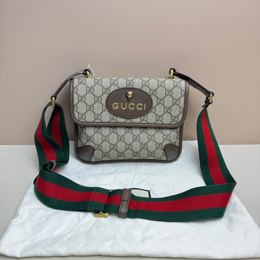 Gucci GG Beige Canvas Monogram Crossbody Bag Medium