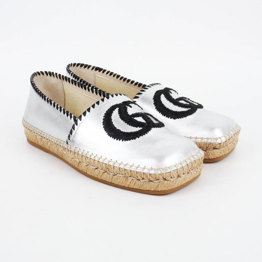 Gucci Silver Espadrille Shoes CN 38 With Dustbag Box Size OS