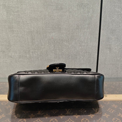 Gucci GG Marmont Black Leather Chain Shoulder Bag 26x15x7cm