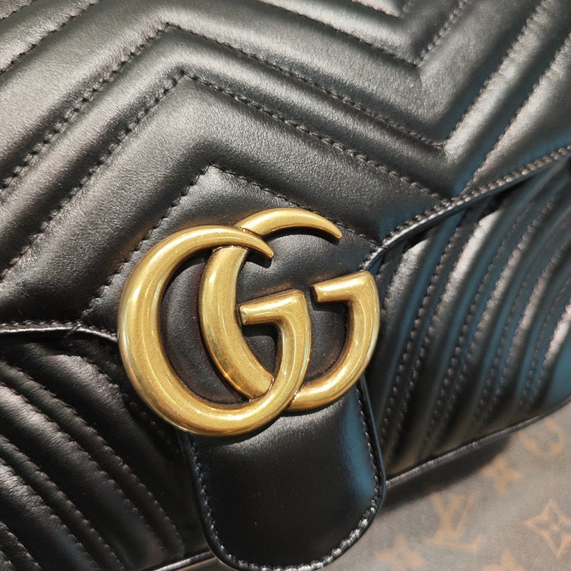 Gucci GG Marmont Black Leather Chain Shoulder Bag 26x15x7cm