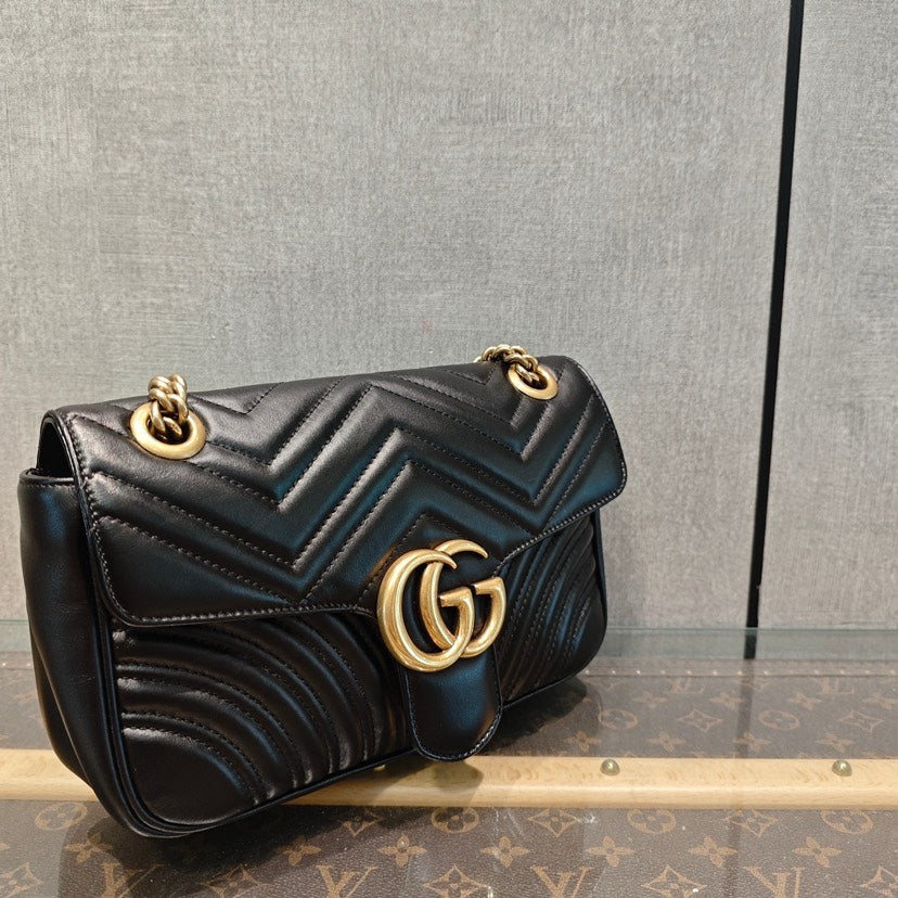 Gucci GG Marmont Black Leather Chain Shoulder Bag 26x15x7cm