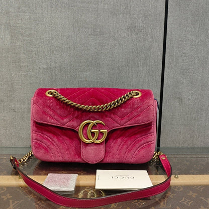 Gucci GG Marmont Pink Suede Chain Shoulder Bag 26x15x8