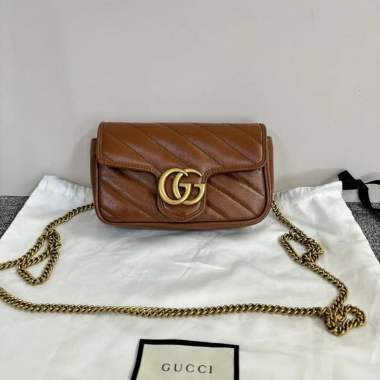 Gucci GG Marmont Brown Leather Small Shoulder Bag