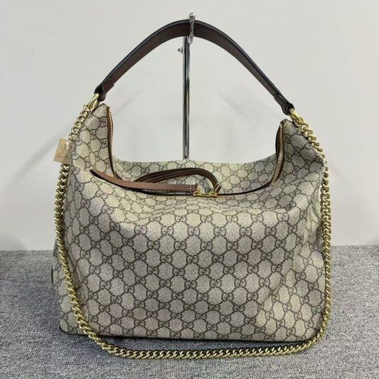 Gucci Beige Brown GG Supreme Canvas Shoulder Bag Large