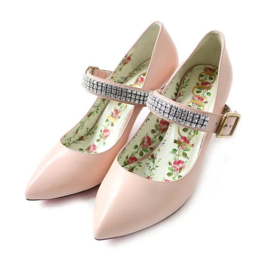 Gucci Women's Pink Mary Jane Shoes with Crystal Strap Size 36.5