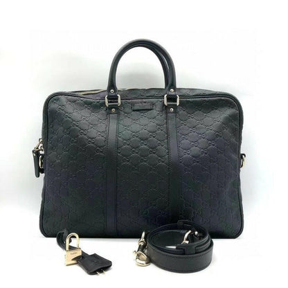 Gucci Black Embossed Leather Two-Way Work Bag - Medium