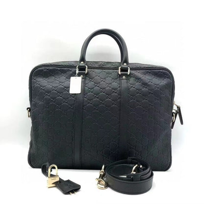 Gucci Black Embossed Leather Two-Way Work Bag - Medium