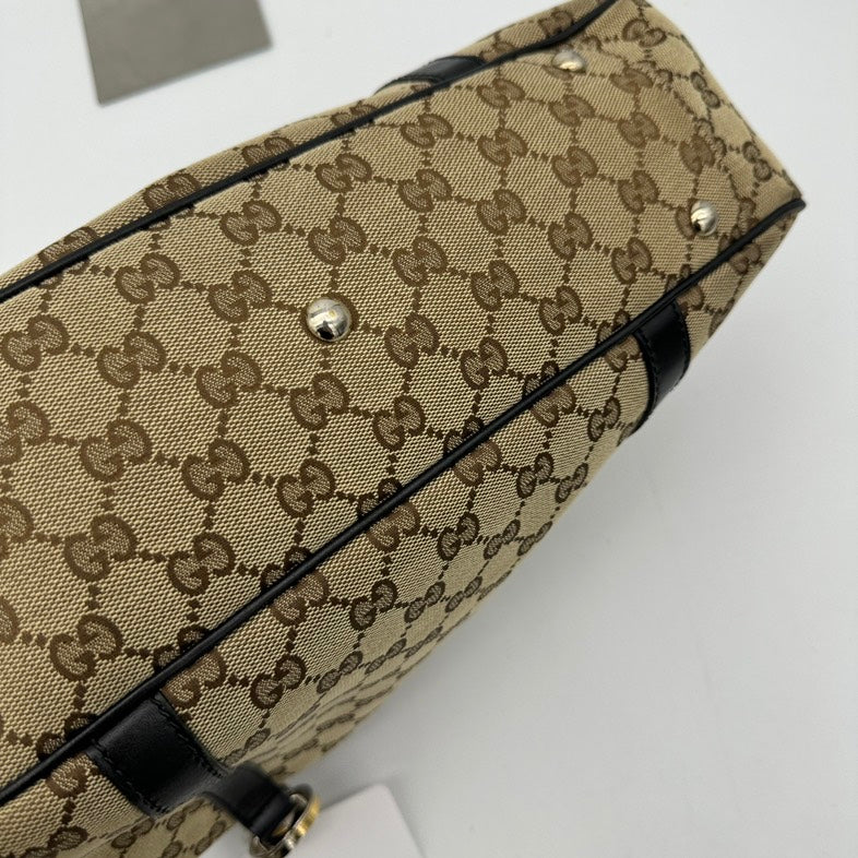 Gucci Canvas Beige Monogram Shoulder Bag Medium Size