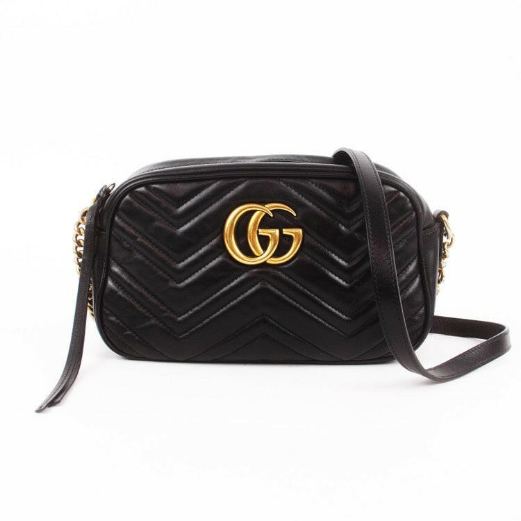 Gucci  GG Marmont Black Leather Flap Bag Medium Size.