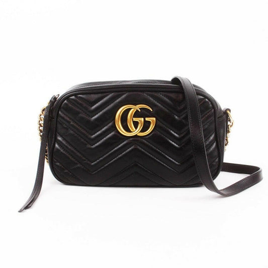 Gucci  GG Marmont Black Leather Flap Bag Medium Size.